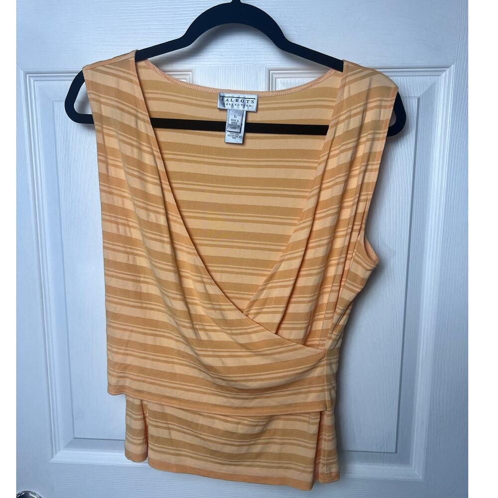 Talbots Women's Sleeveless Faux Wrap Blouse Yellow Shirt Size Large
